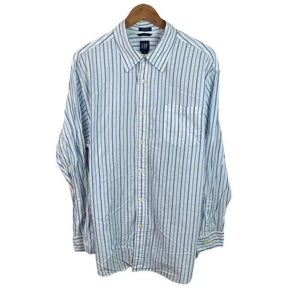 BF312 Mens Vintage Y2K GAP Relaxed Fit Striped Button Down Shirt XL - Picture 1 of 4